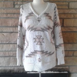 American Rag White Brown Navajo Print Sweater
